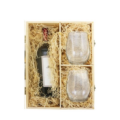WineChest™ Single Bottle Holder & Vigneto Stemless Glass Set