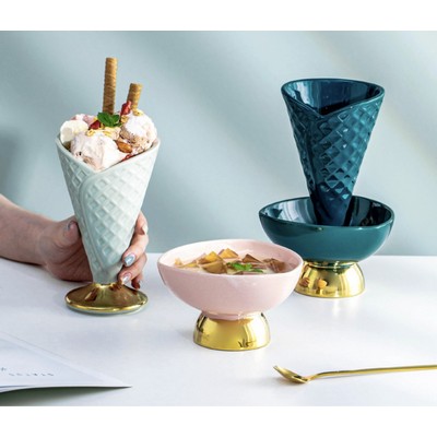 Premium Ceramic High-Foot Ice Cream Cup Aesthetic Footed Dessert Bowl Elegant Sundae & Sorbet