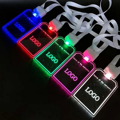 Custom Flashing LED Light Up Acrylic ID Badge With Lanyard