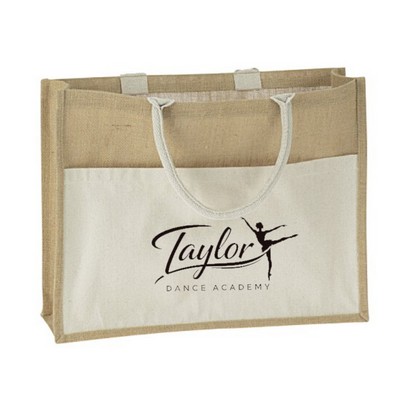Natural Jute Pocket Tote Bag- 13.75" x 17.75" x 4.75"