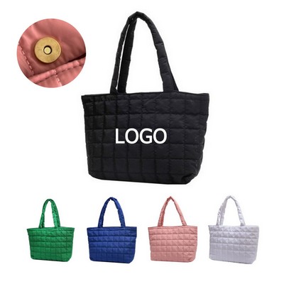 Magnetic Fasten Quilted Nylon Carryall Tote