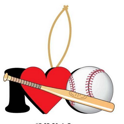 I Love Baseball w/ Bat Ornament w/ Black Back (6 Square Inch)