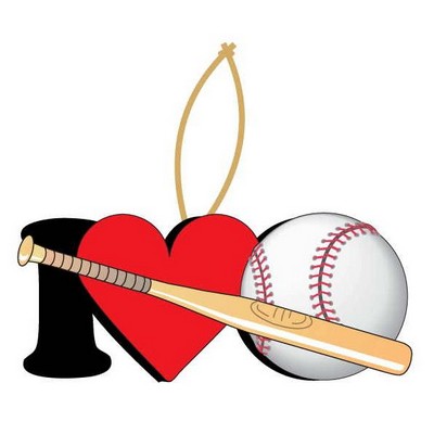 I Love Baseball w/ Bat Ornament w/ Black Back (8 Square Inch)
