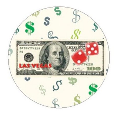 Las Vegas Dice $100 Bill Round Badge w/ Bar Pin (2 1/2" Diameter)
