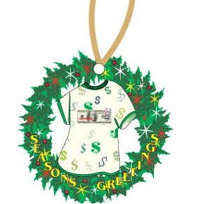 Vegas Slot Machine on $100 Bill T-Shirt Wreath Ornament w/ Black Back (4")