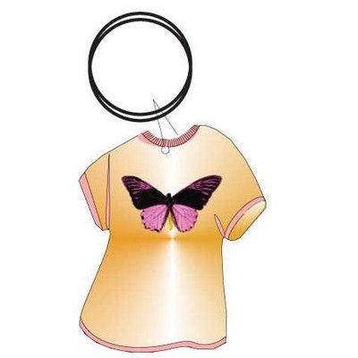 Black & Purple Butterfly T Shirt Keychain w/Mirrored Back (4 Square Inch)
