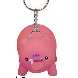 Rubber Piggy Key Chain w/Butterfly