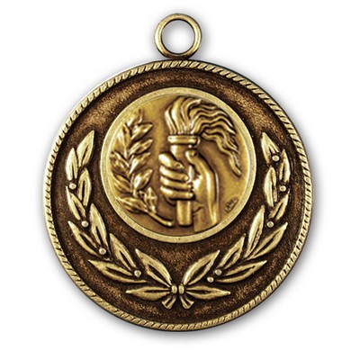 Stock Classic Wreath With Rope Edge 2" Medal- Torch & Hand