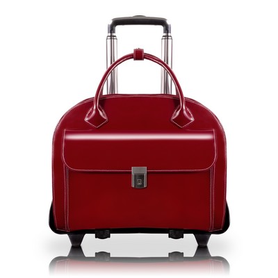 GLEN ELLYN | 15" Red Leather Detachable-Wheeled Laptop Case | McKleinUSA