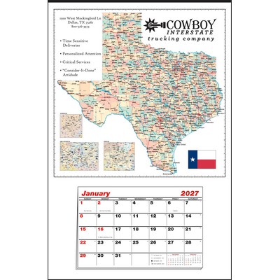 Large Texas State Map Full Apron Calendar