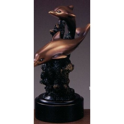 Two Copper Finish Dolphins Trophy w/Round Base (5"x7")