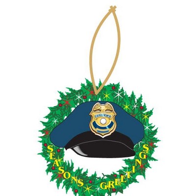 Police Cap Executive Wreath Ornament w/ Mirrored Back (3 Square Inch)