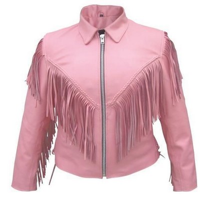 Women's Western Style Leather Jacket w/Fringe