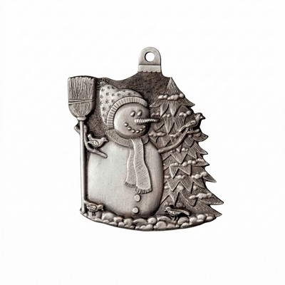 Mini Stock Design Snowman w/ Tree Pewter Ornament