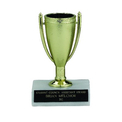 4 ½" Gold Cup Trophy w/White Plastic Base