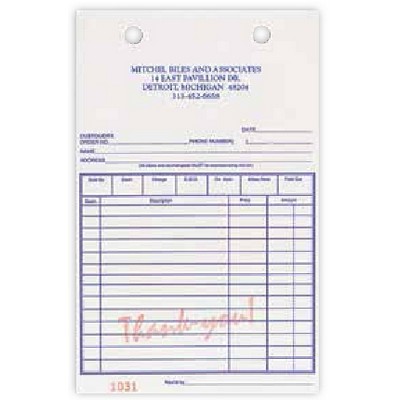 Red "Thank You" 3 Part Sales Register Forms - 5.375"x 8.5"