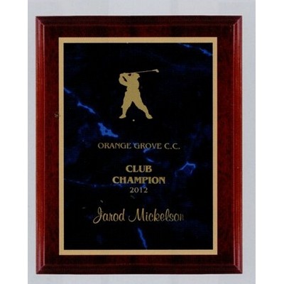 High Gloss Mahogany Plaque w/Blue Marble Plate (7" x 9")