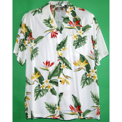 Hawaiian Shirt (DEEP INVENTORY) - 100% Silky Rayon Tropical Print w/ Genuine Coconut Buttons (S-3XL)