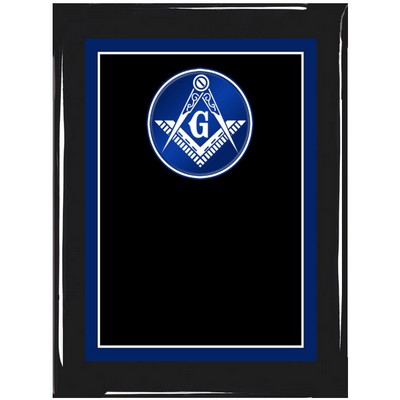 Ebony Piano Finish Plaque with Masonic Brass Plate, 9 x 12"