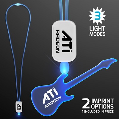 Neon Look Blue LED Cool Lanyards with Acrylic Guitar Pendants  - PRINTED