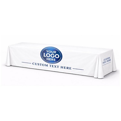 8' White Table Cover w/ Front Logo (8'x30"x29")