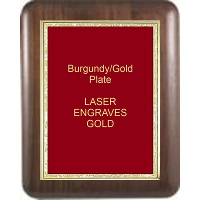Walnut Elliptical Edge Round Corner 7" x 9" Plaque - W/ 5" x 7" Burgundy/Gold Florentine Plate