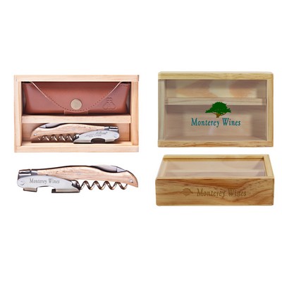 Laguiole Millesime® Genuine French Oak Corkscrew Set w/Box & Leather Pouch