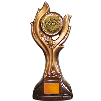 Stock 12" Victory Trophy With 2" Bowling Coin and Engraving Plate
