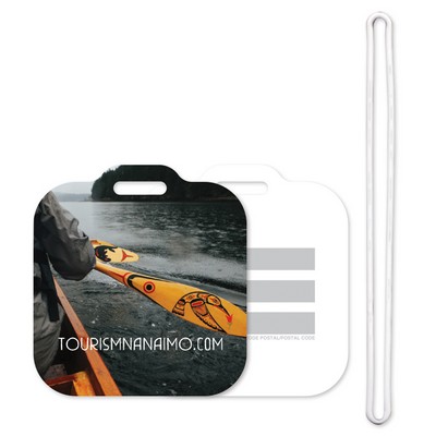 Luggage Tag (2 1/2"x 2 3/4") Square Full Color Front Imprint Write-On Panels on Back with 6" Loop