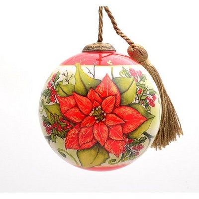 3" Poinsettia Ball Glass Ornament - Complex Artwork