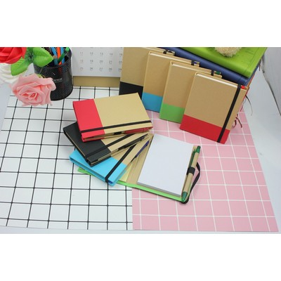 Recyclable Notebook With Sticky Note Paper Pen And Elastic String