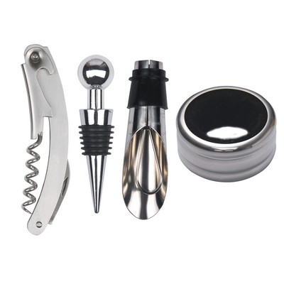 4 Pc. Wine Opener Set w/Black Wood Wine Holder Case