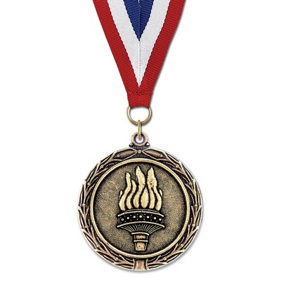 Torch LX Medal w/Red/White/Blue or Year Grosgrain Neck Ribbon (2¼")