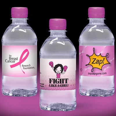 12 Oz. Custom Label Water w/Fuchsia Pink Flat Cap - Clear Bottle