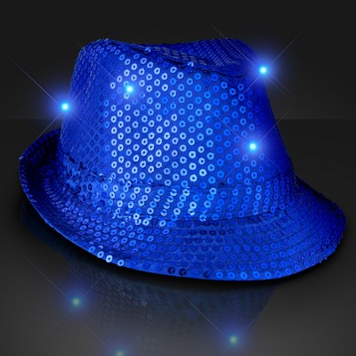 Shiny Blue Fedora Hats with Flashing Lights - BLANK