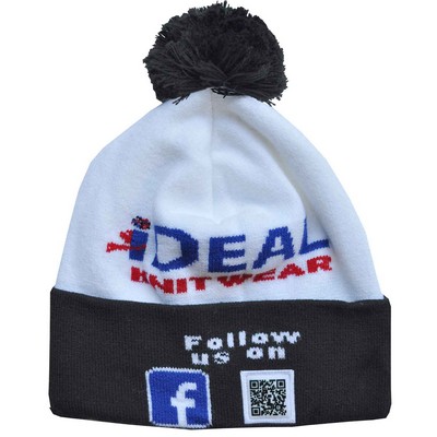 Circular Knit Motif & Logo Pom Pom Toque Beanie