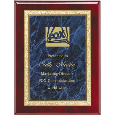 Rosewood Plaque Solid Brass Engraving Plate in Blue 8" x 10" Award