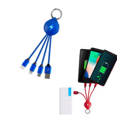 Multi 3" 1 Light Up Phone Charging Nylon Braided Cable With Keychain