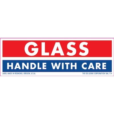 Glass Handle With Care Paper Labels - 1" x 3"