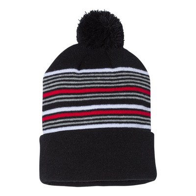 Sportsman™ 12" Striped Pom-Pom Cuffed Beanie