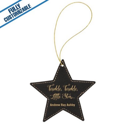 Black & Gold Leatherette - Ornament With Gold String - Star