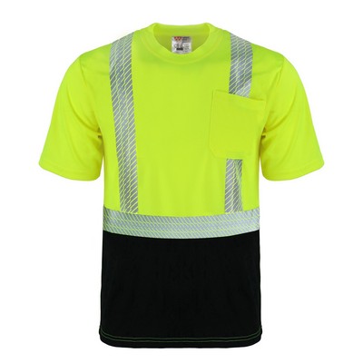 Safety Brite SB-C2SSBBSEG Class 2 Short Sleeve HI VIS Black Bottom Segmented T-Shirt