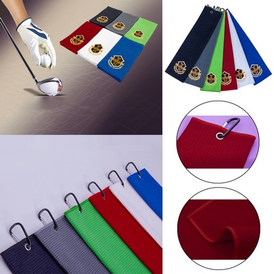 15.8 x 19.7" Microfiber Waffle Pattern Tri-fold Golf Towel W/Heavy Duty Carabiner Clip