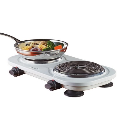 1500w White Electric Double Burner