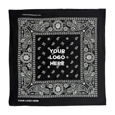 22" Blank Black Cotton Bandana(Blank)