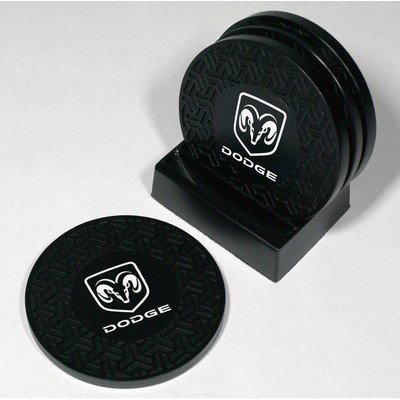 4-Pc Round Triad Pattern Coaster Set w/Base