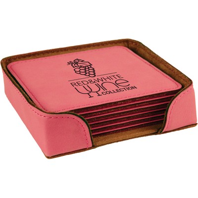 4" x 4" Pink Square Leatherette 6-Coaster Set