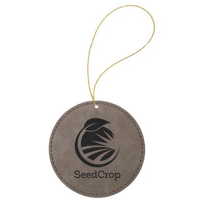 Gray Leatherette Round Ornament with Gold String