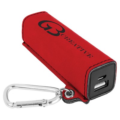 Red Leatherette 2200 mAh Power Bank with USB Cord