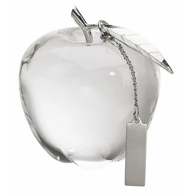 Crystal Apple w/Silver Stem, Leaf, & Hanging Tag